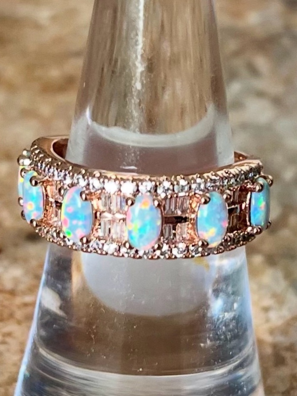 Bomb Party Rose Gold Frost Fire Opal Ring